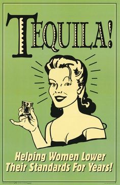 an advertisement for tequila with a woman holding a glass in her hand and the words tequila written