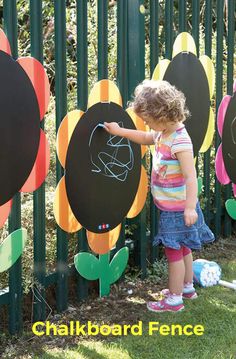 Chalkboard Flowers, Outdoor Kids Play Area, Diy Playground, Sensory Garden, Outdoor Play Area, Fence Art