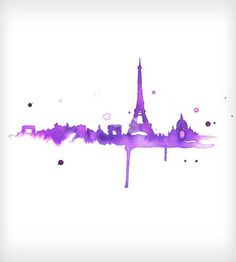 the eiffel tower is painted in purple watercolor