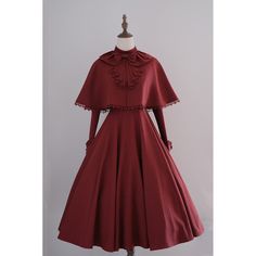 A dress, a short cape, and an embroidered apron that will draw you in with its mysterious charm. The dress has a high neck design and a snake is embroidered on the chest. The dress and cape are decorated with lace embroidery, creating a delicate and gorgeous look. 
 
 
 

 

 
 
 ＜Item＞ 
 
 One piece (long length, standard length, middle length) 
 Cape 
 Apron 
 
 
 ＜Size image (*dress)＞ 
 ▼Long length 
 
 ▼Standard length 
 
 ▼Middle length 
 
 
 ＜Size＞ 
 
 One Piece 
 
 Long length 
 
 XS size Elegant Fitted Cape For Costume Party, Elegant Fall Cape Dress, Elegant Cape Dress For Fall, Fitted Cape Dress For Fall, Elegant Cape For Costume Party, Elegant Winter Cape Dress, Fall Dresses With Cape Sleeves, Embroidered Apron, High Neck Designs