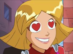 a cartoon girl with heart shaped eyes and blonde hair