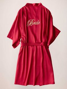 This elegant satin morning robe is a must-have for any bride. With its elegant sleeves and luxurious fabric, it's perfect for getting ready on your special day. Feel comfortable and stylish while you prepare to walk down the aisle. Start your wedding day off right with this beautiful robe.

Material: Polyester Fiber (Polyester)
Sleeves: Short SleevesClosure: Front ClosureNote: Final Sale & No Returns Elegant Satin Bridesmaid Robe, Wedding Satin Robe, Satin Wedding Robe, Long Sleeve Satin Wedding Robe, Elegant Satin Robe For Honeymoon, Long Sleeve Satin Finish Wedding Gown, Long Sleeve Wedding Gown With Satin Finish, Elegant Red Wedding Robe, Elegant Satin Bridal Gown