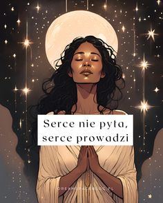 a woman with her eyes closed standing in front of stars and the words sere ne pyia, sere provadizi