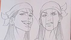 a drawing of two people with different facial expressions