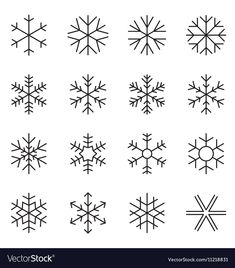 snowflakes are drawn in different styles and sizes on a white background stock photo