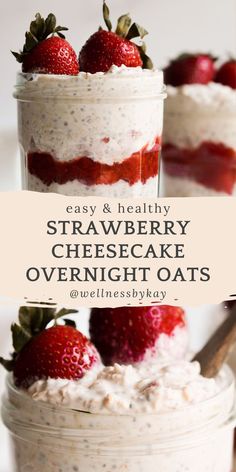 strawberry cheesecake overnight oats in mason jars