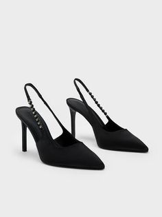 Black Gem-Strap Slingback Pumps | CHARLES & KEITH Chic Slingback Pumps With 4-inch Heel For Night Out, Elegant Slingback Pumps With 4-inch Heel For Formal Occasions, Elegant Pointed Toe Heels For Night Out, Formal Evening Slingback Pumps, Sleek Heels With Heel Strap For Party, Sleek Slingback Pumps With Pointed Toe For Evening, Evening Slingback Pumps With Heel Strap, Sleek Pointed Toe Slingback Pumps For Evening, Elegant Heels With Sculpted Heel For Night Out