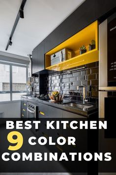 the best kitchen color combinations for black and yellow cabinets in this modern style kitchen with stainless steel appliances