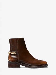 Carlisle Burnished Leather Boot | Michael Kors Michael Kors Boots, Luggage Sizes, Leather Boot, Equestrian Style, Carlisle, Angelina Jolie, Heel Type, Cropped Denim, Stacked Heel