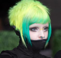 Face mask Cyberpunk Hairstyles, Punk Girl, Yellow Hair, Hair Reference, Alternative Girls, Rainbow Hair, Grunge Hair