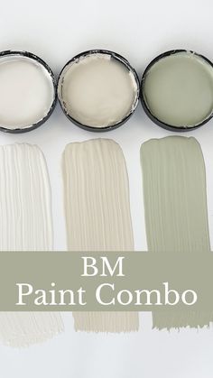 four different shades of paint with the words bm paint combo in white and green