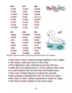 an english worksheet with words and pictures on the page, which include two swans