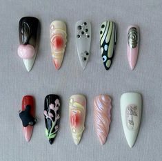 @takeyourclawsoff Nails Long Almond, Press On Nails Long, April Nails, Long Almond, Long Nail Designs, Really Cute Nails, Nails Diy, Soft Nails, Kawaii Nails