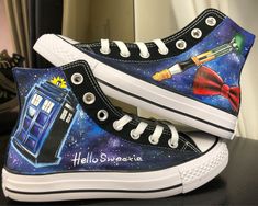 Doctor Who Shoes Trainers Hightop Sneakers Dr.Who Hand Painted C-1 Doctor Who Shoes, Hightop Sneakers, Custom Air Force 1, Dr Who, Shoes Trainers, Doctor Who, Random Stuff, Air Force