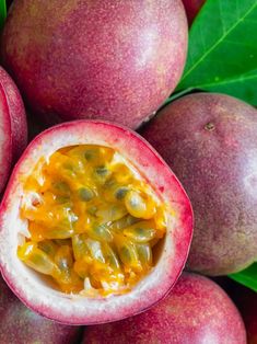 the fruit is cut in half and ready to be picked from the tree for consumption