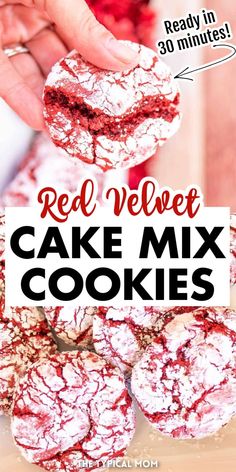 red velvet cake mix cookies with text overlay