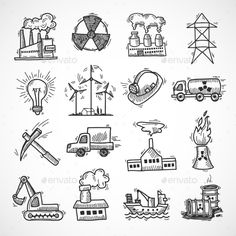 hand drawn icons on white background - miscellaneous objects