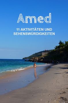 a woman walking on the beach in front of the ocean with text overlay that reads amed