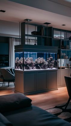 Modern Kitchen Aquarium Design Ideas Modern Aquarium Design, Modern Aquarium Ideas, Aquarium Ideas Living Rooms, Kitchen Aquarium, Big Aquarium Living Rooms, Room Separation Ideas, Modern Kitchen Islands, Room Aquarium, Aquarium Design Ideas