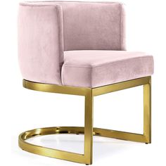 a pink velvet chair with gold frame and metal legs on an isolated white background for use in interior design