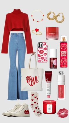 Preppy Outfits For College, Red College Outfit, Red Outfit Ideas Casual, Valentine’s Day Outfits For School, Valentines Day Outfits For School, Red Preppy Outfit, Red Inspired Outfits, Red Casual Outfit, Cute Red Outfits