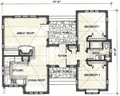 the floor plan for a small house with two bedroom and an attached living room area