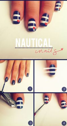 nautical nails Do It Yourself Nails, Nautical Nails, Unghie Nail Art, Nail Art Designs Diy, July Nails, Pet Animals, Cool Nail Designs, Easy Nail Art