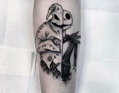 a black and white tattoo with a dog holding a knife in it's hand