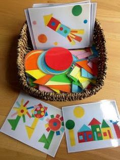 several pictures of different shapes and sizes of magnets in a basket with paper cut outs