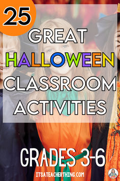 You’ll love these easy-to-use Halloween classroom activities for kids in 3rd, 4th, 5th, & 6th grades. From games to craft ideas, writing activities, to worksheets, these activities will keep your students engaged and learning. Add a little spooky fun to your lessons. Check out the details on the blog. Halloween Themed Classroom Activities, Halloween Activities For Classroom Party, Classroom Halloween Activities 3rd Grade, Fun Halloween School Activities, Halloween Activity 3rd Grade, Halloween Drama Activities, Halloween Class Party 3rd Grade, Halloween Party Craft 5th Grade, Fourth Grade Halloween Party