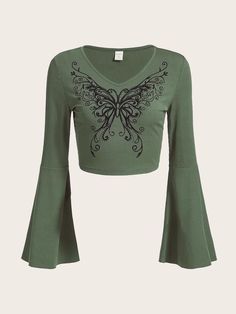 Green Long Sleeve Top, Plus Size Summer Outfits, Fairy Clothes, Crop T Shirt, Mode Inspo, Women's Wardrobe, Lookbook Outfits, Teen Fashion Outfits