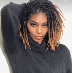 Colored Loc Tips, Dred Locks Women, Smedium Locs Black Women, Locs Hairstyles With Color, Traditional Locs Black Women, Loc Highlights Black Women, Medium Locs Black Women, Loc Color Ideas, Dreds Locs