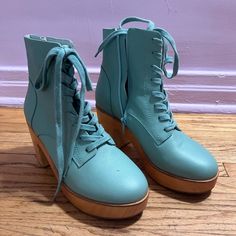 Lace Up , Platform Heeled Boots Only One Wear , Like New ! Beautiful Turquoise Color. Platform Heeled Boots, Charlotte Stone, Platform Heels Boots, Turquoise Color, Platform Heels, Shoes Heels Boots, Shoes Women Heels, Heeled Boots, Blue Green