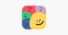 an app icon with smiley faces on the front and back side, in different colors