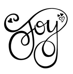 the word joy written in cursive writing with hearts on it's side