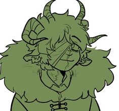 a drawing of a demon with horns on it's head and an eye patch