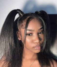 ɴᴀʏʟᴀᴅɪᴏʀ | Flat iron hair styles, Straight hairstyles, Natural straight hair Pigtail Hairstyles Black Women, Straighten Hairstyles, Y2k Hairstyles, Girls Natural Hairstyles, Pigtail Hairstyles, 90s Hairstyles, Human Virgin Hair