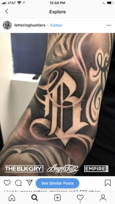 a person with a tattoo on their arm and the letter b is shown above it