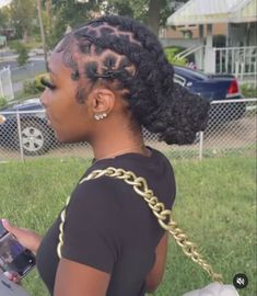 Cute Dreads Hairstyles, Loc Braided Ponytail, Cute Simple Loc Styles, Braided Loc Ponytail, Real Locs Hairstyles For Women, 2 Braids With Locs, Loc Styles Long Black Women, Hairstyles Locs Dreadlocks