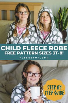 a child fleece robe diy, perfect for handmade gifts, chilly winter nights and mornings, made with free pattern and step by step tutorial from fleece fun