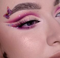 Hot Pink Makeup Looks, Hot Pink Makeup, Pink Glitter Makeup, Makeup Drawing, Halloween Makeup Pretty, Brow Pen, Pride Makeup, Unique Makeup, Makijaż Smokey Eye