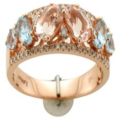 Le Vian® Ring featuring 5/8 cts. Peach Morganite™, 1/2 cts. Sea Blue Aquamarine®, 1/4 cts. Vanilla Diamonds® set in 14K Strawberry Gold® Levian Rings, Peach Morganite, Rose Gold Morganite, Morganite Diamond, Le Vian, Pink Morganite, Diamond Cocktail Rings, Rose Gold Pink, Diamond Color