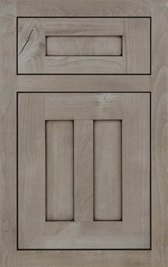 an unfinished cabinet door is shown in grey wood