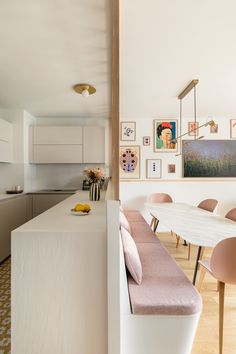 the kitchen is clean and ready to be used as a dining room or living room