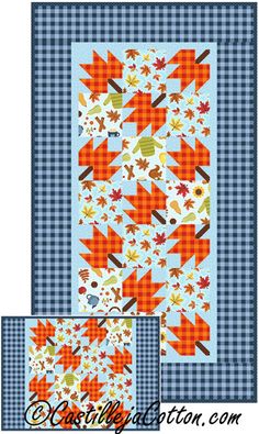 Autumn in the Air Table Runner and Placemat Pattern by Castilleja Cotton Bear Tracks Quilt, Fall Table Runner Patterns, Leaf Table Runner, Fall Craft Projects, Leaf Quilt, Table Runner Patterns, Halloween Quilt Patterns, Placemat Patterns, Fall Table Runner