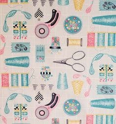 a white background with various sewing related items