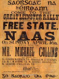 an old poster with the words free state in black and white on it's side