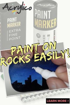 an advertisement for paint on rocks easily with the image of a hand holding a marker