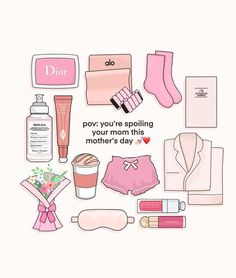 a mother's day card with pink items