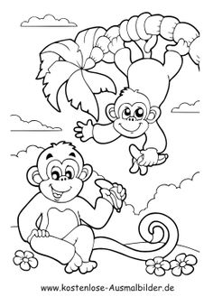 two monkeys playing in the jungle coloring page